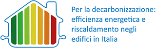 Logo del Progetto: termosifone a forma di casa stilizzata con elementi colorati che riprendono i colori della classificazione energeticaLogo del Progetto: "Per la decarbonizzazione: efficienza energetica e riscaldamento negli edifici in Italia"
